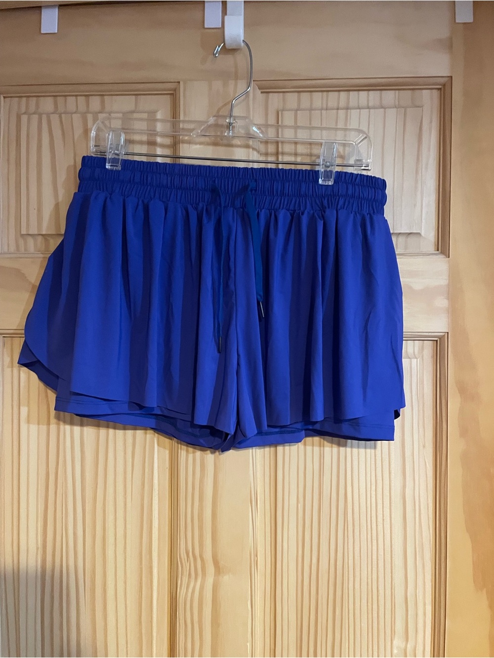 Women's Blue Layered Athletic Shorts with Elastic Waist
